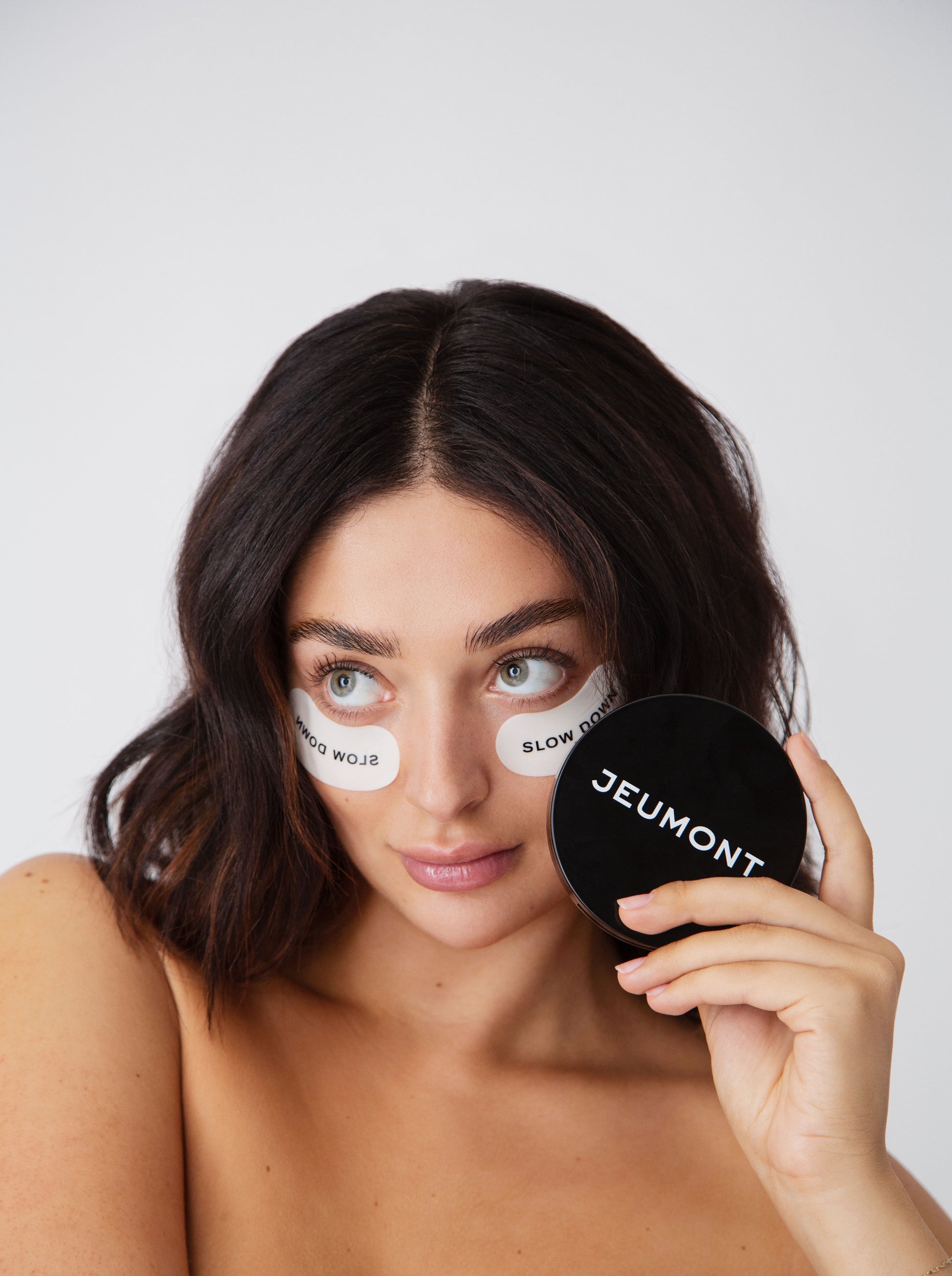 Under-eye silicone patches applied for hydration and de-puffing in self-care routine