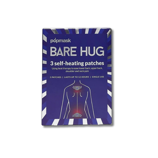 Bare Hug self-heating pain relief patch with biodegradable design and sleek packaging