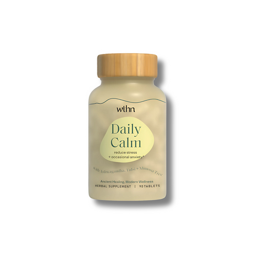 WTHN Daily Calm stress relief supplement bottle with adaptogens