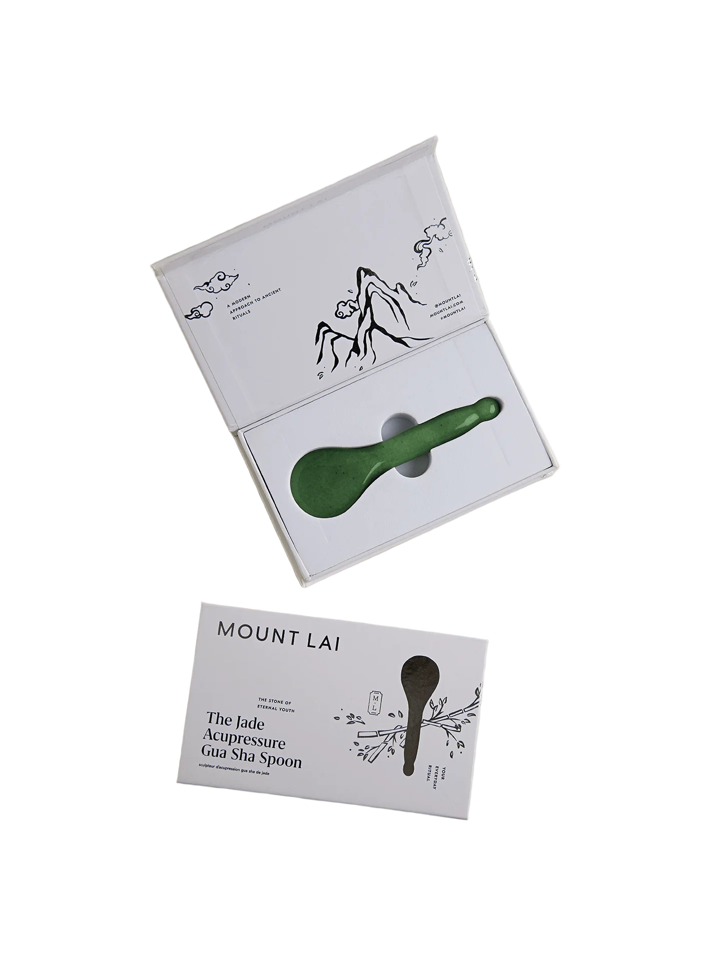 Green spoon with packaging on a beige background