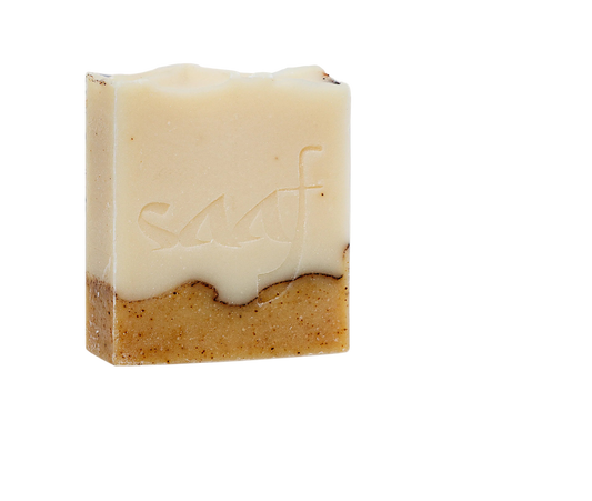 Two-tone soap bar on a white background