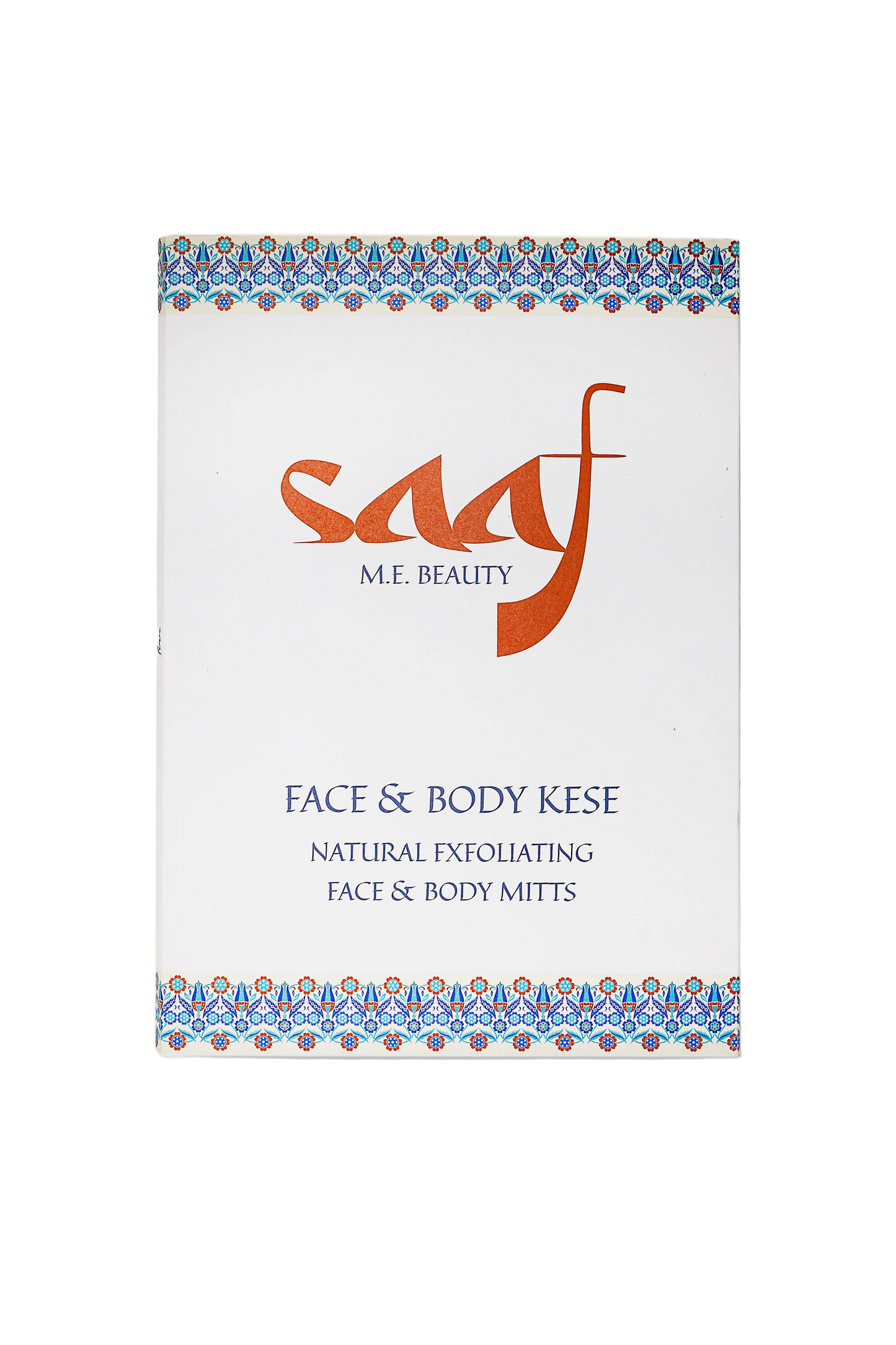 Saaf Beauty packaging for face and body mitts on a white background