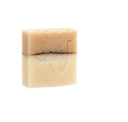 Square bar of soap with on a white background