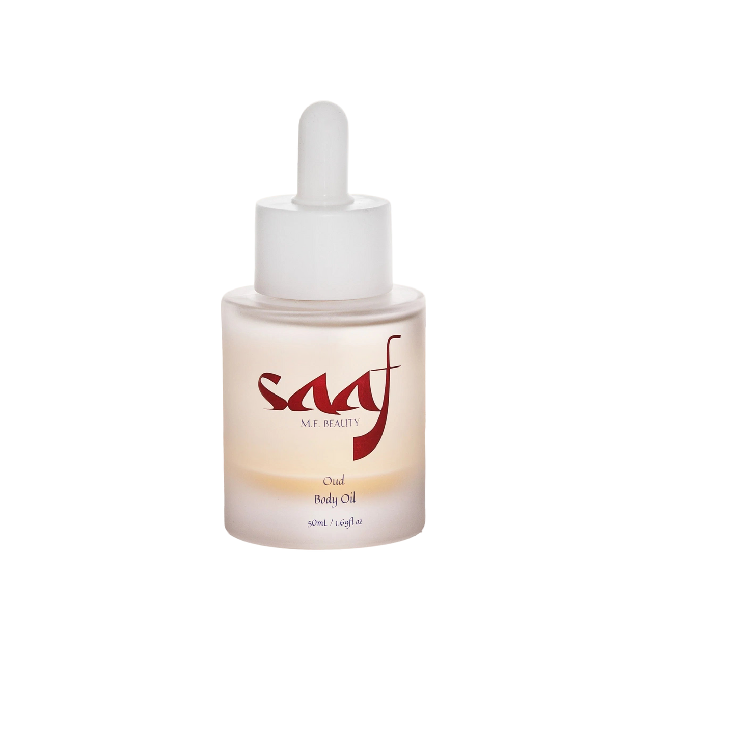 SAAF Oud body oil dropper bottle on a white background